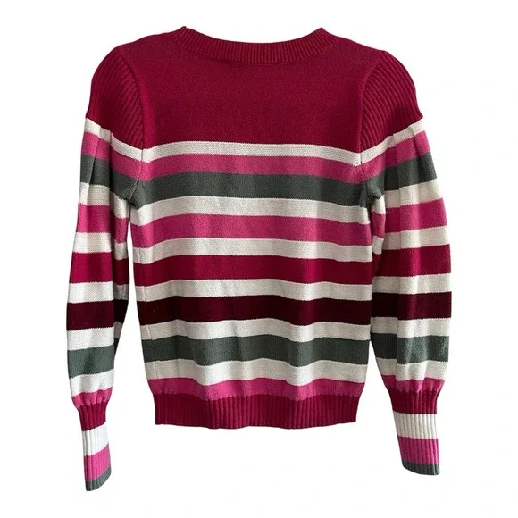 Loft Pouf Long Sleeved Striped Sweater Pink White Gray Sz S - Picture 2 of 6